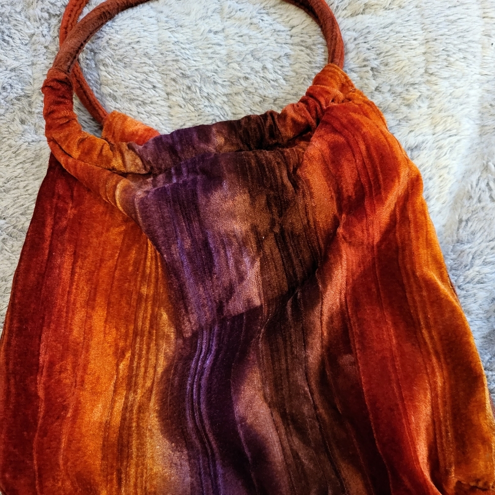Womens Faux Suade Purse Orange, Purple & Red Striped - EUC